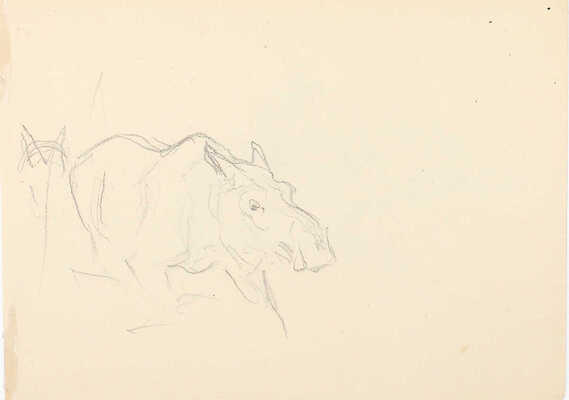 Исупов Алексей Владимирович. Лот из пяти листов с этюдами (теленок, два наброска с лошадьми, пейзаж в деревне, лес весной)